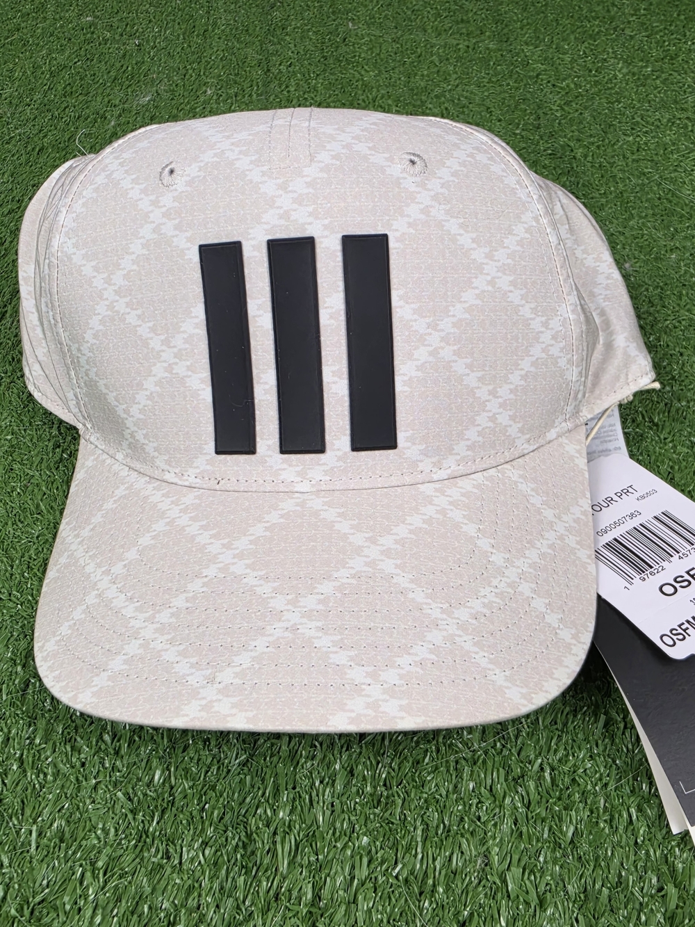 Adidas Tour 3 Stripes Print Golf Hat (Alumin Color) Off White OSFM Snapback
